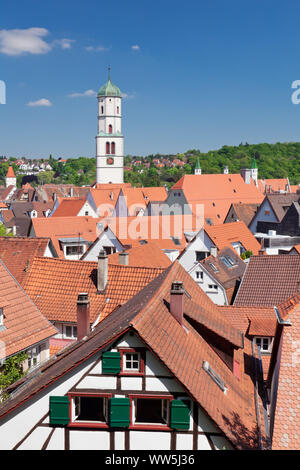 View over the old town to the church Saint Martin, Biberach an der Riss, Upper Swabia, Baden-Wuerttemberg, Germany Stock Photo