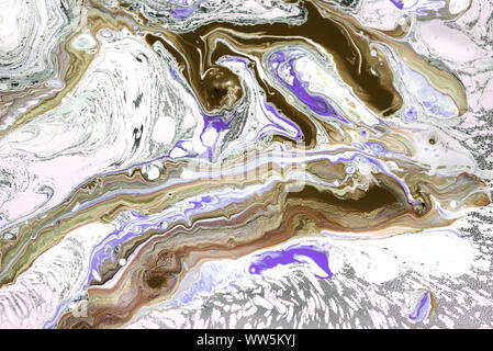 Creative horizontal background. Abstract waves. Beautiful marble texture. Handmade surface. Blue and pink colours. Mixed paints. Acrylic painting. Stock Photo