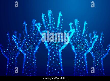 Open arms / offering / Welcome . Abstract Low Poly. Wireframe design. From connecting dot and line. Vector Illustration Stock Vector