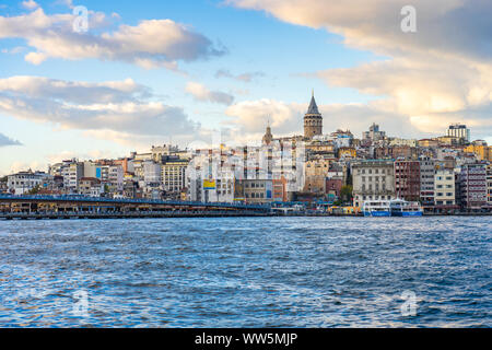 View of Galata Tower and Istanbul skyline in Istanbul, Turkey. Stock Photo