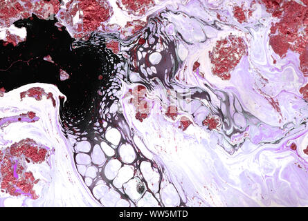 Fluid Art. Abstract wavy background or texture. White and blue zigzag lines with gold particles. Stock Photo