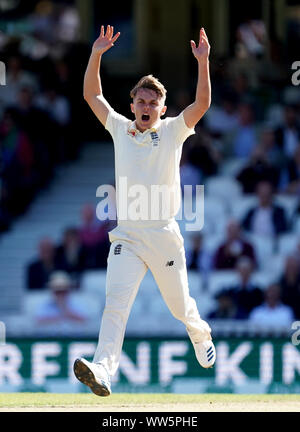 England's Sam Curran unsuccessfully appeals for the wicket of Australia's Steve Smith during day two of the fifth test match at The Oval, London. Stock Photo