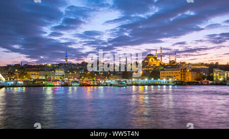 Night view of Istanbul port in Istanbul city, Turkey. Stock Photo