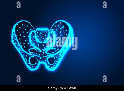 Human Hip, pelvis skeleton silhouette, Abstract Low poly Designs, from line and dot wireframe, Vector Illustration Stock Vector