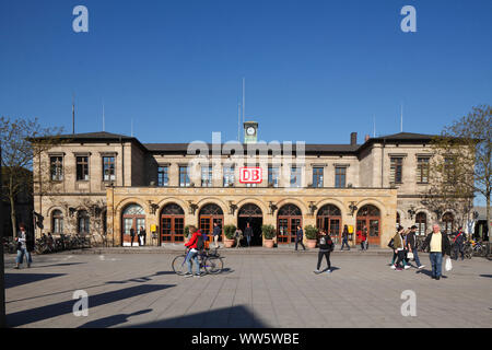 Central station on the railway station square, Erlangen, Central Franconia, Franconia, Bavaria, Germany, Europe Stock Photo