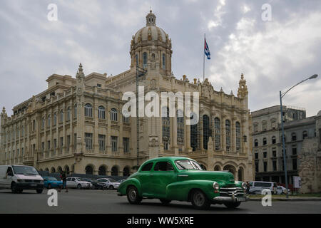 Revolution museum with vintage car in the old town of Havana, Cuba Stock Photo