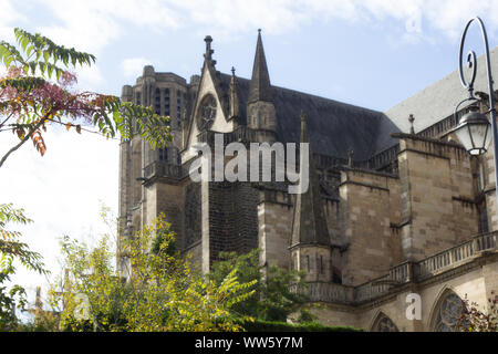 Catholic Cathedral in Limoges. Limousin flaming Gothic and Romanesque bell tower. different camera angles Stock Photo