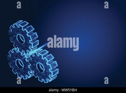 Gear Machinery , Abstract Low poly Designs, from line and dot wireframe, Vector Illustration Stock Vector