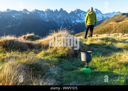 Austria, Tyrol, Grinzens, Salfeins, morning coffee at the KalkkÃ¶gel Stock Photo