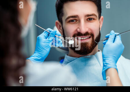Portrait of male. Smiling face. Dental care concept. Dental inspection. Stock Photo