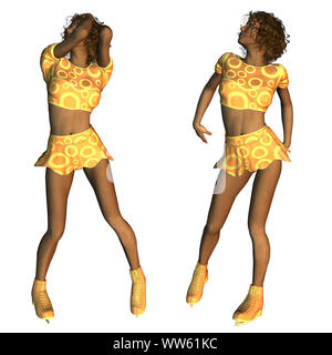 Digitally rendered image of an African American figure skater in gold outfit. Stock Photo