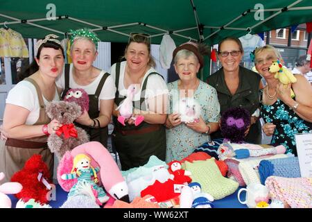 Victoria Austin, Jean White, Sally House, Louise Coole, Julie Griffiths and Carol Bratty from the Quedgeley Knit and Natter Ladies, dressed in 1940's Stock Photo