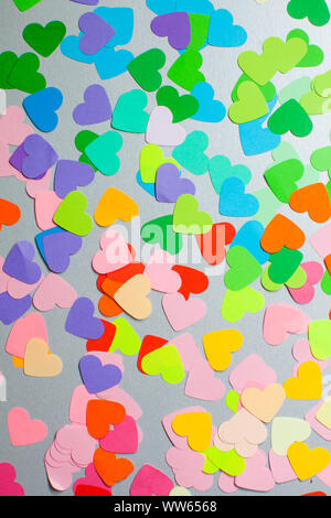 Paper rainbow colors hearts flat lay. Love concept, emotions spectrum and fullness of feelings Stock Photo