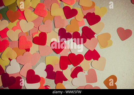 Paper rainbow colors hearts flat lay. Love concept, emotions spectrum and fullness of feelings Stock Photo