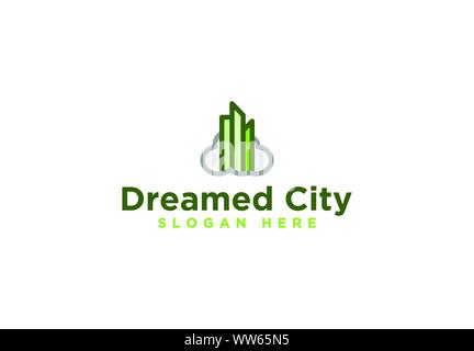 Cloud, Town, Dreamed city Logo Inspiration isolated on white background Stock Vector