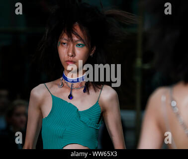 London, UK. 13th Sep, 2019. A model presents the creation of Jamie Wei Huang during the London Fashion Week in London, UK, Sept. 13, 2019. Credit: Han Yan/Xinhua/Alamy Live News Stock Photo