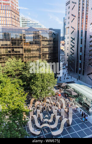 Broadgate, London, UK. 13th Sep 2019. Please be Seated by Paul Cocksedge. in Finsbury Avenue Square. Built from recycled scaffolding planks, repurposed using the innovative technology of Essex-based flooring company White & White, the whole structure can be broken down and transformed into something completely different after the festival, so nothing will be wasted - London Design Festival returns to the capital for its 17th year. Credit: Guy Bell/Alamy Live News Stock Photo