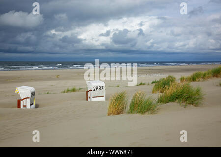 Approaching rain clouds on the beach of the North Sea island Juist. Stock Photo