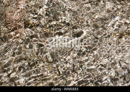 Gravel and small waves and reflections in the water of the Gleirschklamm, Tyrol Stock Photo