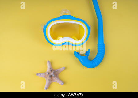 Download Close Up Of A Diving Mask On Yellow Plain Background Stock Photo Alamy PSD Mockup Templates