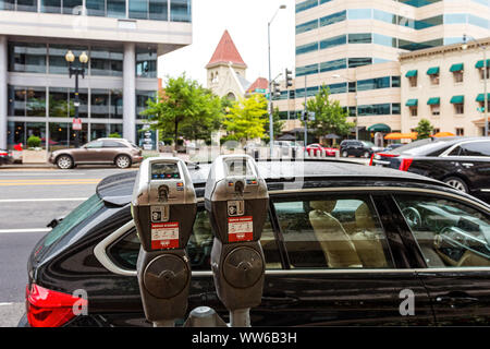 Washington DC, USA - June 9, 2019: Parking meters at the side of the street Stock Photo