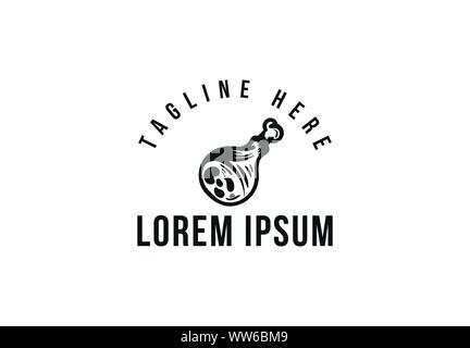 chicken thighs, hand drawn logo design Stock Vector