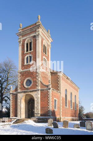 Xmas Day, 2010, Church of St Mary Magdalene, Willen, built by Robert Hooke, 1685, Milton Keynes, Grade 1 listed. Stock Photo