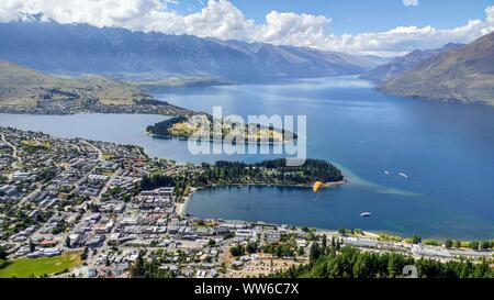 2 peninsulas in the lake at Queenstown in New Zealand Stock Photo