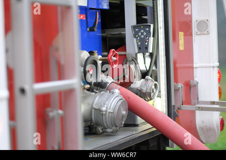 Equipment and control panel on board the fire truck Stock Photo