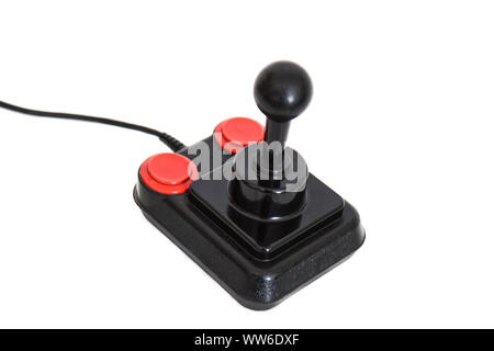 BERLIN - AUGUST 27, 2019: Classic Retro Joystick Competition Pro from the Eighties on white. It was very popular with Commodore Amiga and C64 Gaming C Stock Photo