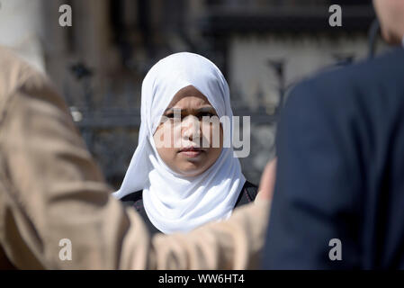 London, UK. 13th Sep, 2019. The parents of five year old Tafida Raqeeb - the girl at the centre of a legal dispute about whether her life support should be withdrawn (at the time on ventilation at the Royal London hospital after a brain injury in February) return to the High Court hoping to be allowed to take their daughter to Italy for further treatment. Shelina Begum - Tafida's mother. Credit: PjrFoto/Alamy Live News Stock Photo