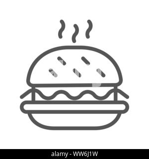 Black outlined symbol of a hamburger. Single icon burger. Isolated on white background. EPS 10. Stock Vector