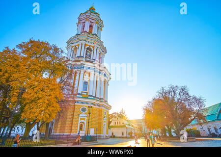 KYIV, UKRAINE - OCTOBER 18, 2018: The walk in Kyiv Pechersk Lavra Cave Monastery in evening time, enjoying magnificent medieval architecture Stock Photo