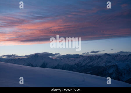 View on Ahornspitze in the morning light in winter, Zillertal Alps, Tyrol, Austria Stock Photo