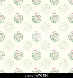 Vector seamless pattern with pastel pink and teal swirling circles in painterly brushstroke style on cream background. Transparent elements. Great for Stock Vector