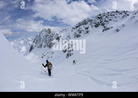 Ski touring descent from the Pirchkogel, Stubai Alps, Tyrol, Austria Stock Photo