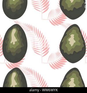 Seamless pattern with avocado slices and leaves of monstera on light background Stock Vector