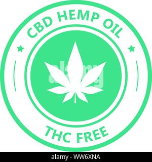 Hemp derived CBD oil stamp, THC free icon, marijuana oil label Stock Vector