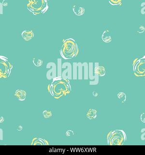 Vector seamless pattern with silver and gold swirling circles in contemporary painterly brushstroke style on teal background. Great for Christmas Stock Vector
