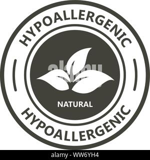 Hypoallergenic product label with leaf - natural hypoallergenic tested stamp Stock Vector