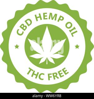 CBD hamp oil label, THC free icon, marijuana oil label Stock Vector