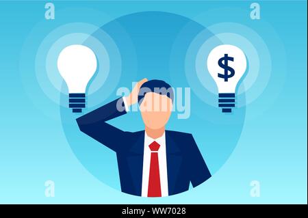 Business man thinking how to earn more money Stock Vector