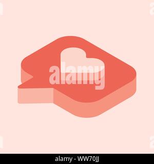 Heart notification icon heart chat icon flat 3d isometric vector illustration Stock Vector