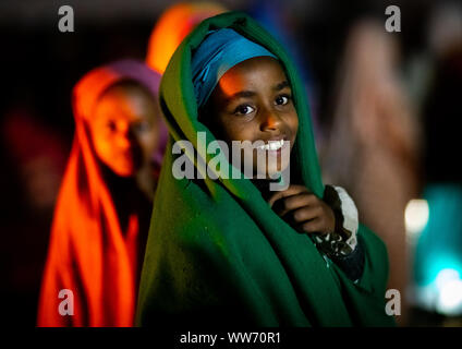 Portrait of a smiling oromo girl, Oromia, Sheik Hussein, Ethiopia Stock Photo