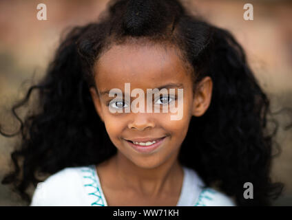 Portrairt of an eritrean orthodox girl with traditional hairstyle, Central region, Asmara, Eritrea Stock Photo