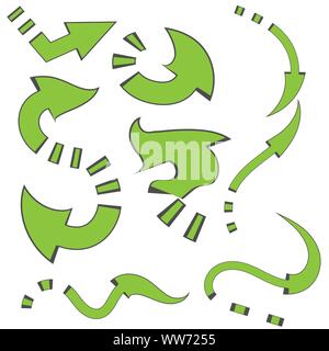 Green green arrows set on white background. Arrows icon. Vector design Stock Vector