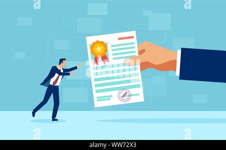 Vector of a businessman receiving a course certificate diploma Stock Vector