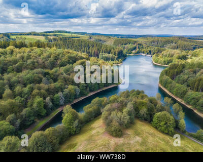 Aerial view of the Fuerwigge dam near Meinerzhagen in the Sauerland in Germany. Stock Photo