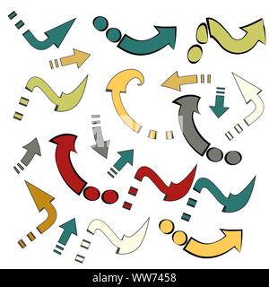 Icon with colored arrows on white background. Vector arrow icon. Collection with colored arrows on light background for banner design Stock Vector