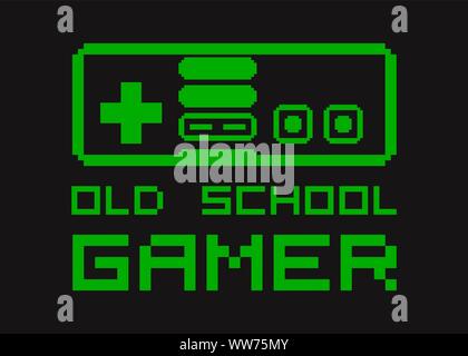 Old retro video gamer t-shirt template for print Stock Vector